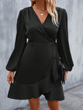 Summer v-neck satin dress - satin waist, low-cut, midi length - export  cross-border fashion women's clothing (european & american style)