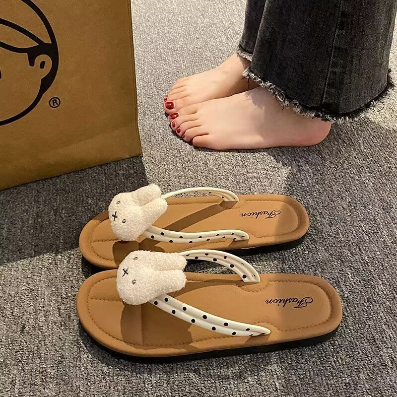 2026 new trendy bunny flip-flops: cute, non-slip, outdoor beach sandals for girls - wholesale