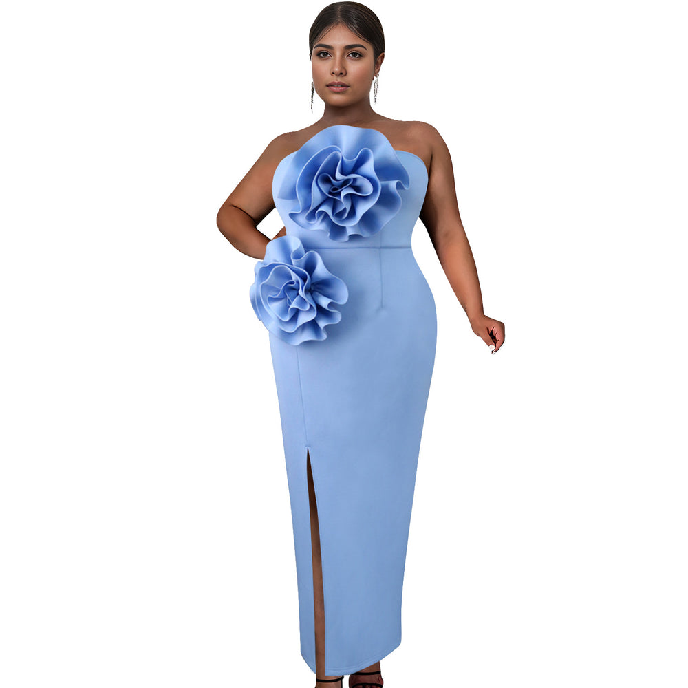 C7039 cross-border   independent station fashion women's solid color sleeveless slit dress new