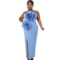 C7039 cross-border   independent station fashion women's solid color sleeveless slit dress new