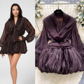 Atmosphere halter neck ribbon swing collar long sleeves waist tops women autumfashionfashion puffy flower bud skirt