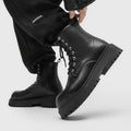 Side zipper boots men's high-top british style leather black workwear motorcycle boots spring height-increasing high-top short boots