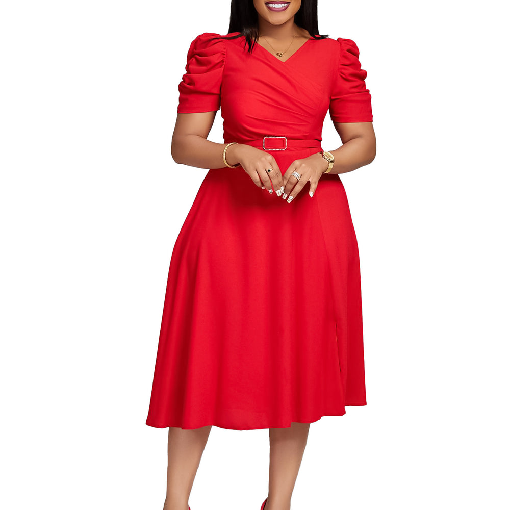 D490  foreign trade women's summer new fashion elegant v-neck pleated swing dress