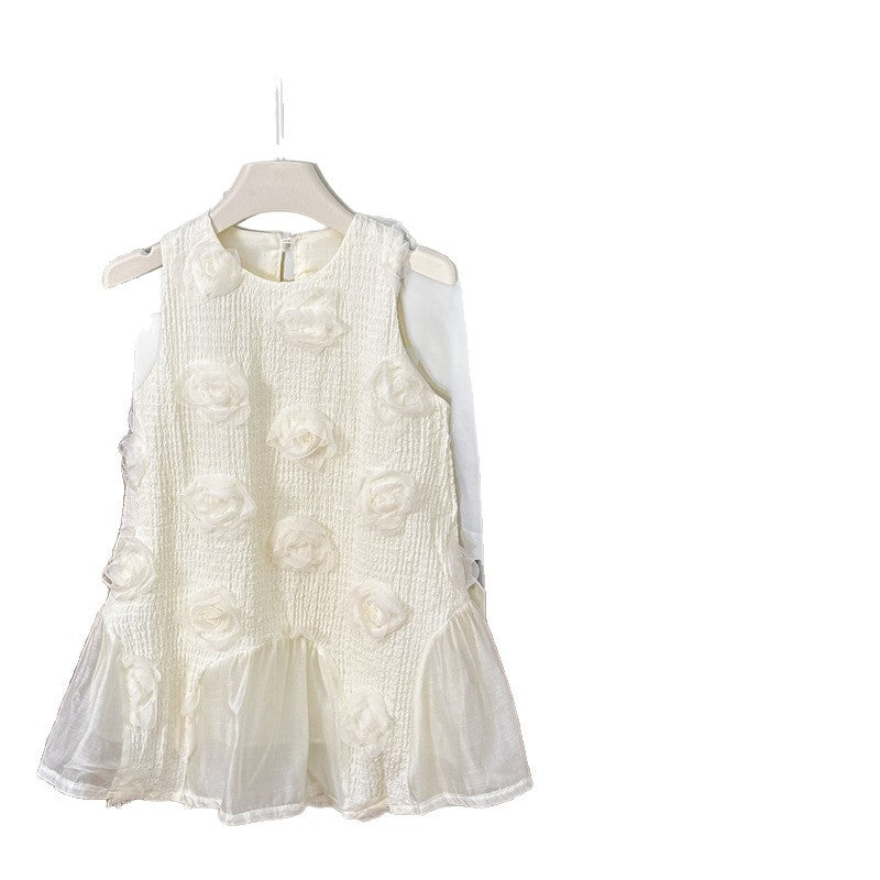 Girls' dress  new princess dress little girl 3d rose flower skirt birthday baby girl dress summer