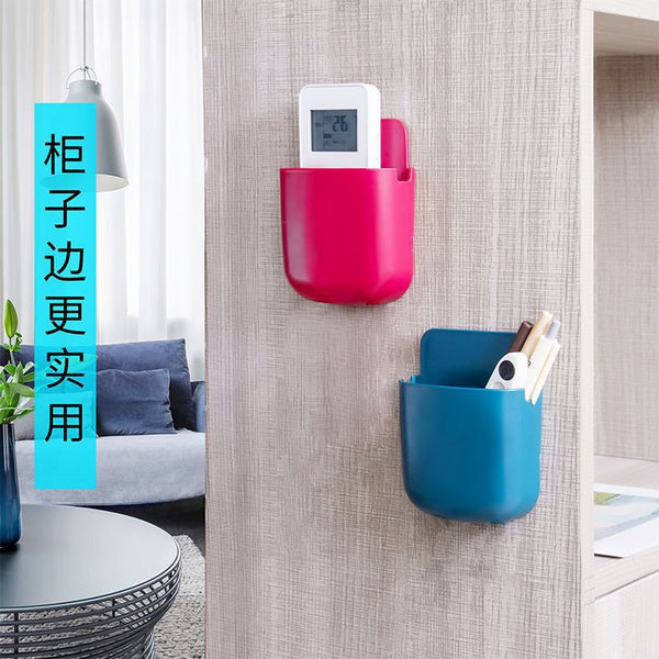 Wall-mounted non-punching mobile phone remote control storage box Wall paste Student dormitory bedroom bedside sundries rack