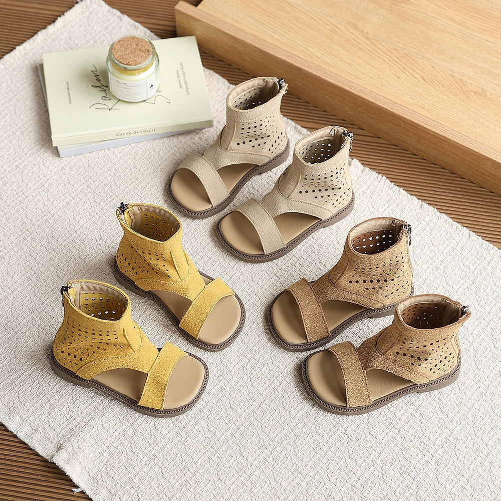 girls' sandals: new summer  collection - kids' fashionable retro british style hollow-out roman sandals