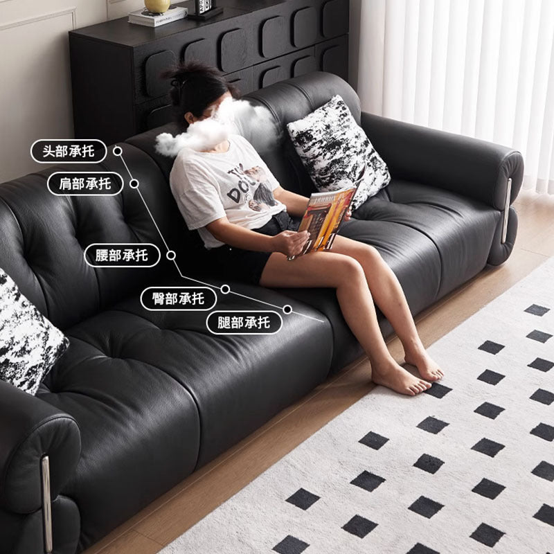 Frenchretro genuine leather sofa medieval living room straight row high-foot brown sugar cloud sofa scandinaviancasual buckle sofa