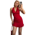 summer european and american  cross-border e-commerce new arrival: chic and sexy v-neck halter bodycon dress