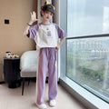 Girls' summer casual outfit set,  new fashionable and stylish children's clothing, middle and big kids' short-sleeve sports two-piece set