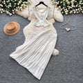 French chic lace v-neck tank top & high-waisted pleated skirt set - elegant & sophisticated summer two-piece