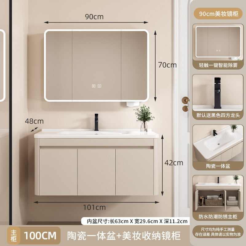 Space aluminum bathroom cabinet arc intelligent storage bathroom mirror cabinet toilet sink ceramic integrated basin wash basin