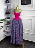 European and american cross-border women's fashion  summer new sleeveless printed sexy camisole bodycon ruched maxi dress
