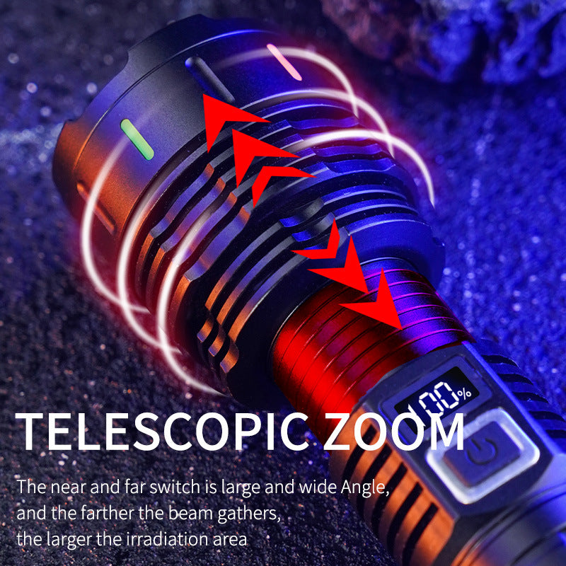 Laser flashlight rechargeable super bright high battery life large capacity lithium battery long-range large flood light outdoor digital display flashlight