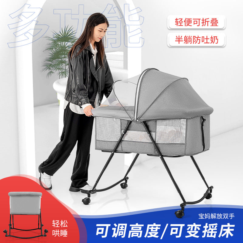 Foldable and portable bassinet crib - newborn bed, cradle, baby rocker, multi-functional splicing bed for big kids