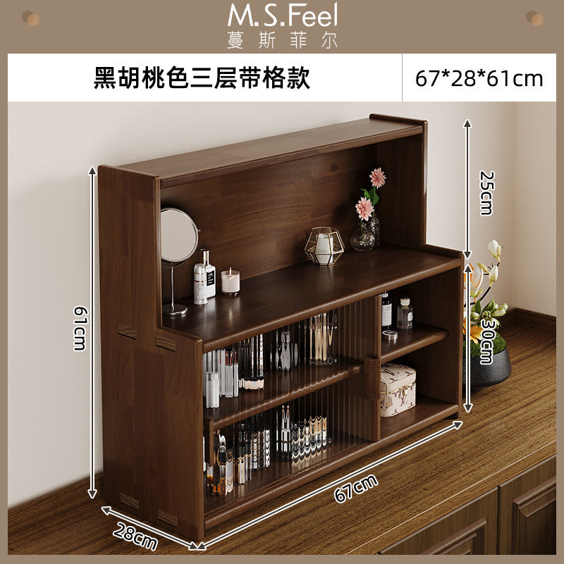 Solid wood desktop cosmetics storage box rack countertop sundries storage cabinet desk figure display finishing cabinet
