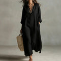 fashion spring and summer new arrivaldresspure color lapel casuallong sleevesshirt skirt lazy style cotton and linen