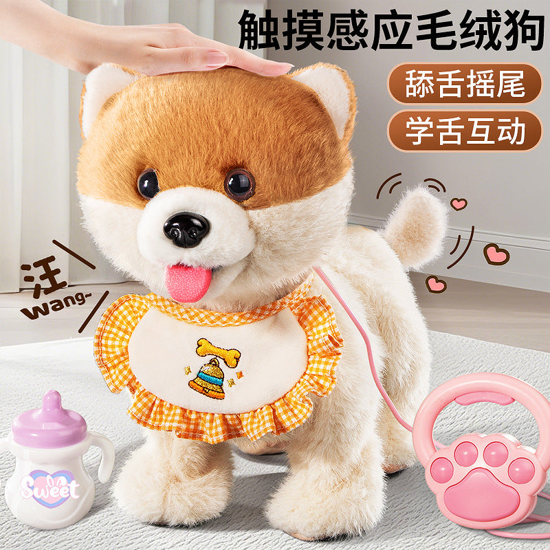 Kids' electric realistic plush toy dog - walks, barks, moves, learns to talk, licks - electronic dog for boys and girls