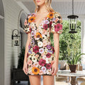 European and american cross-border  ins new arrival v-neck 3d floral bodycon lantern sleeve dress sexy embroidered evening gown