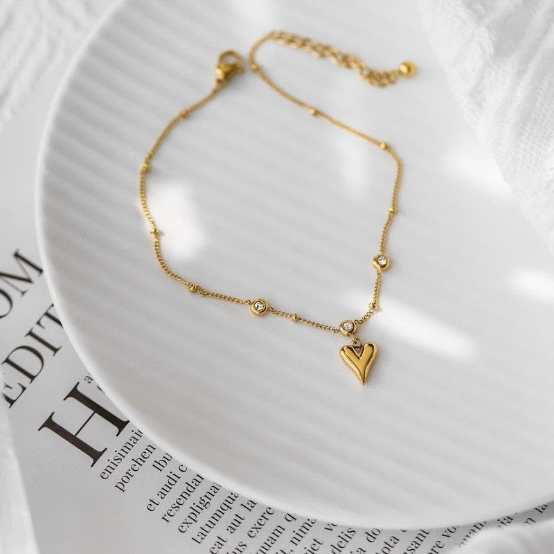 Anklet for women, popular zircon new arrival, heart ins, popular, trendy, niche design, heart-shaped jewelry for women