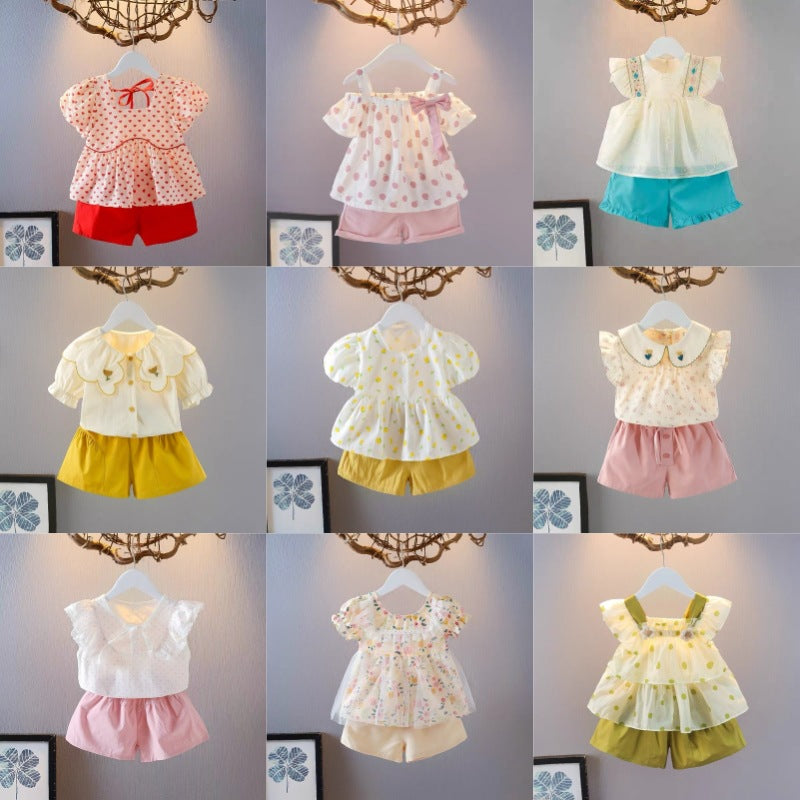Girls' summer outfit set -  new fashionable two-piece short-sleeve set for baby girls