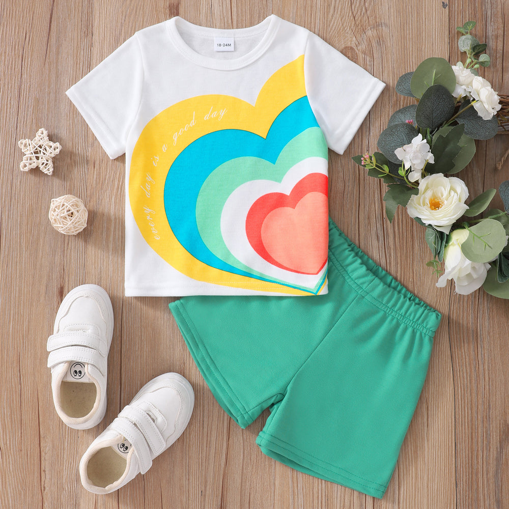 Children's short-sleeved ice cream rainbow shortssuit