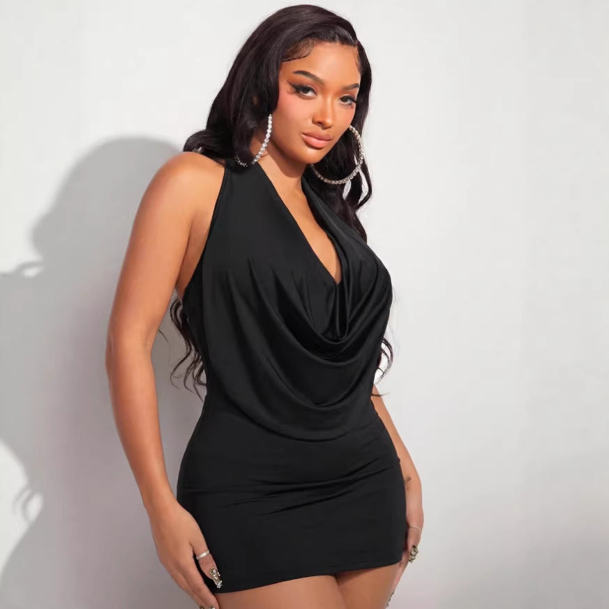 Amazon cross-border fashion: new plus-size women's bodycon backless shawl sexy mini dress (us/eu style)