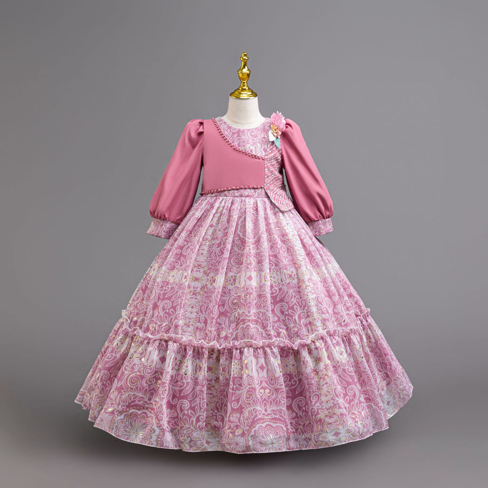 New spring/autumn chiffon dress - premium long sleeve banquet gown - holiday party princess performance dress - kids' dress