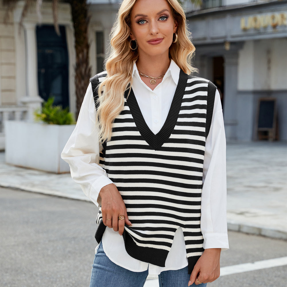 Fashion cross-border export women's clothing new arrival  independent station casual v-neck slit sweater vest vest