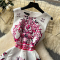Vintage court style printed dress - women's french chic, slimming, elegant, sleeveless, flowy maxi gown