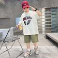 Boys' summer fashion:  new collection - stylish, relaxed-fit, printed letter two-piece set for older boys