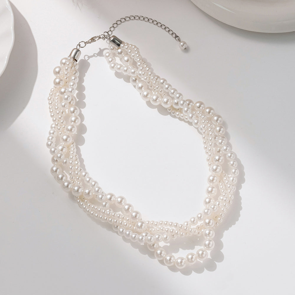 retro multi-layered cable knit pearl necklace - luxury, high-end, baroque style fashion choker jewelry wholesale