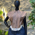 European and american cross-border women's fashion:  summer new arrivals - trendy striped, beaded, and patchwork design short-sleeve shirt