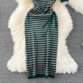 Lightly mature royal sister style round neck silm pleated stripesdresseleganceelegant goddess style classy sense hip-covering long skirt