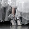 2025 spring/autumn new crystal rhinestone silver bow high heels women's stiletto high heels premium bridesmaid french wedding shoes