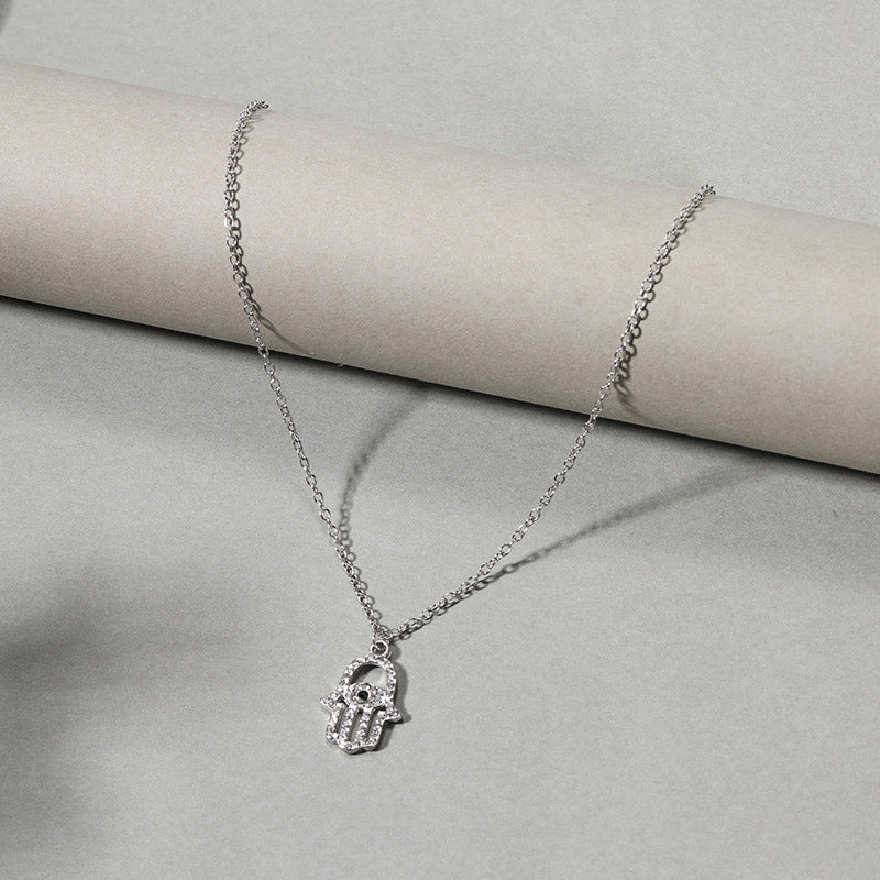 Wholesale "hand of god" crystal necklaces - european & american cross-border jewelry, minimalist evil eye, unique clavicle chains for women, accessible luxury