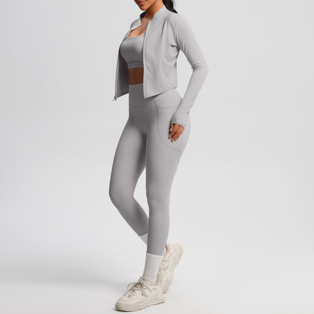 cloud-feeling brushed beautiful back bra sports zipper outwearcasual running hip pocket fitness yoga clothes