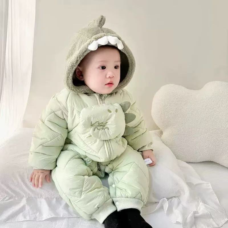 Fall and winter baby fleece-linedthickened baby jumpsuit winter clothing rompers outdoor newborn clothes one-piece new arrival