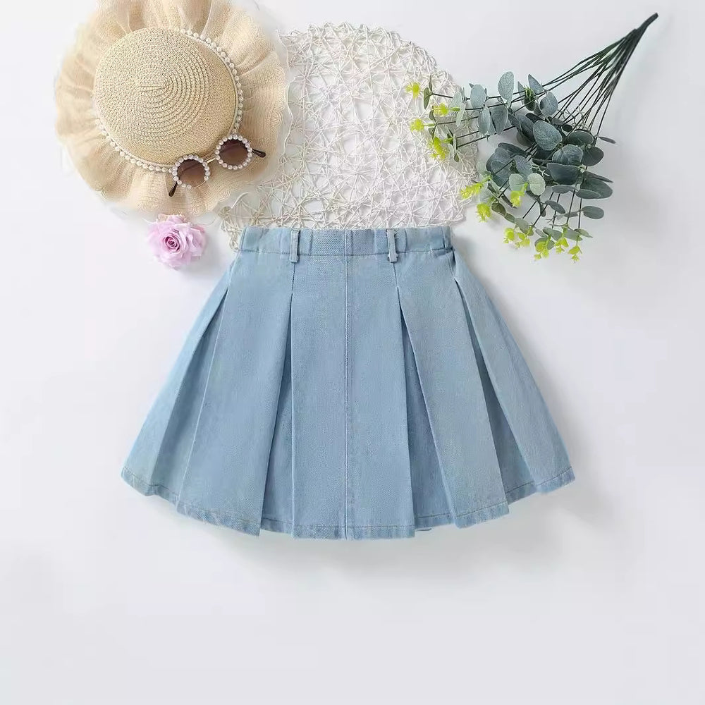 european and american style cross-border girls' denim washed mini skirt - big kids' skirt
