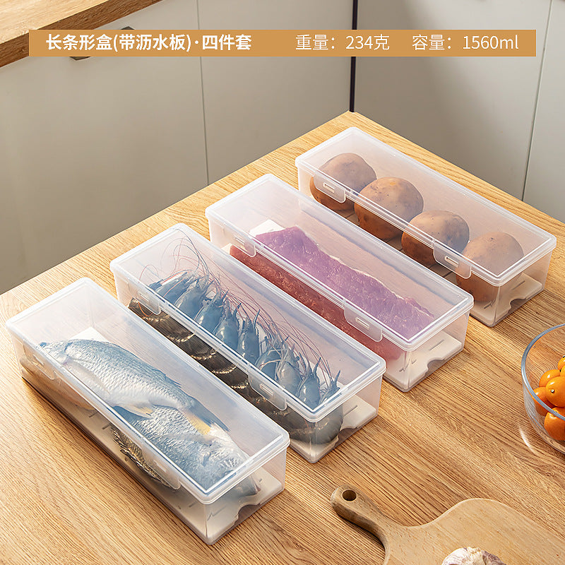 Kitchen food storage box with lid Food grade transparent sealed drain frozen fresh-keeping box Dumplings refrigerator storage box