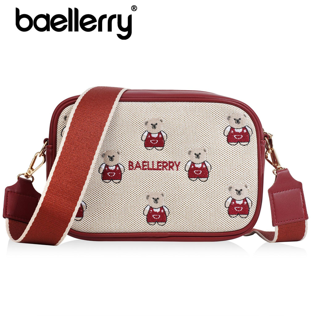 New bear embroidered women's shoulder bag bag messenger bag women's large-capacity hot-selling women's bag fashion pu Korean niche