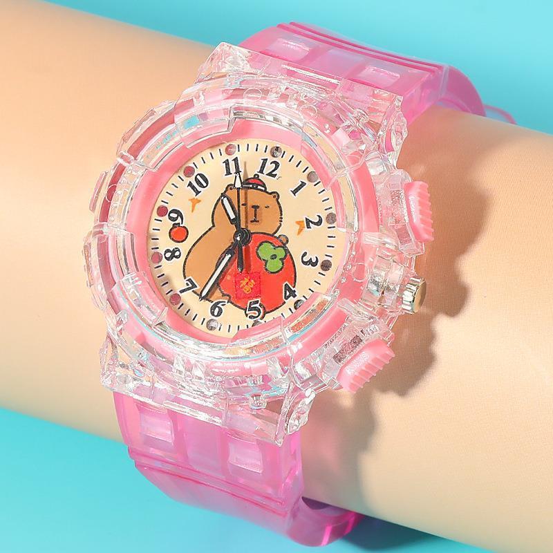 Cartoon kids' watch cute capybara quartz watch transparent strap luminous wristwatch boy girl electronic watch gift