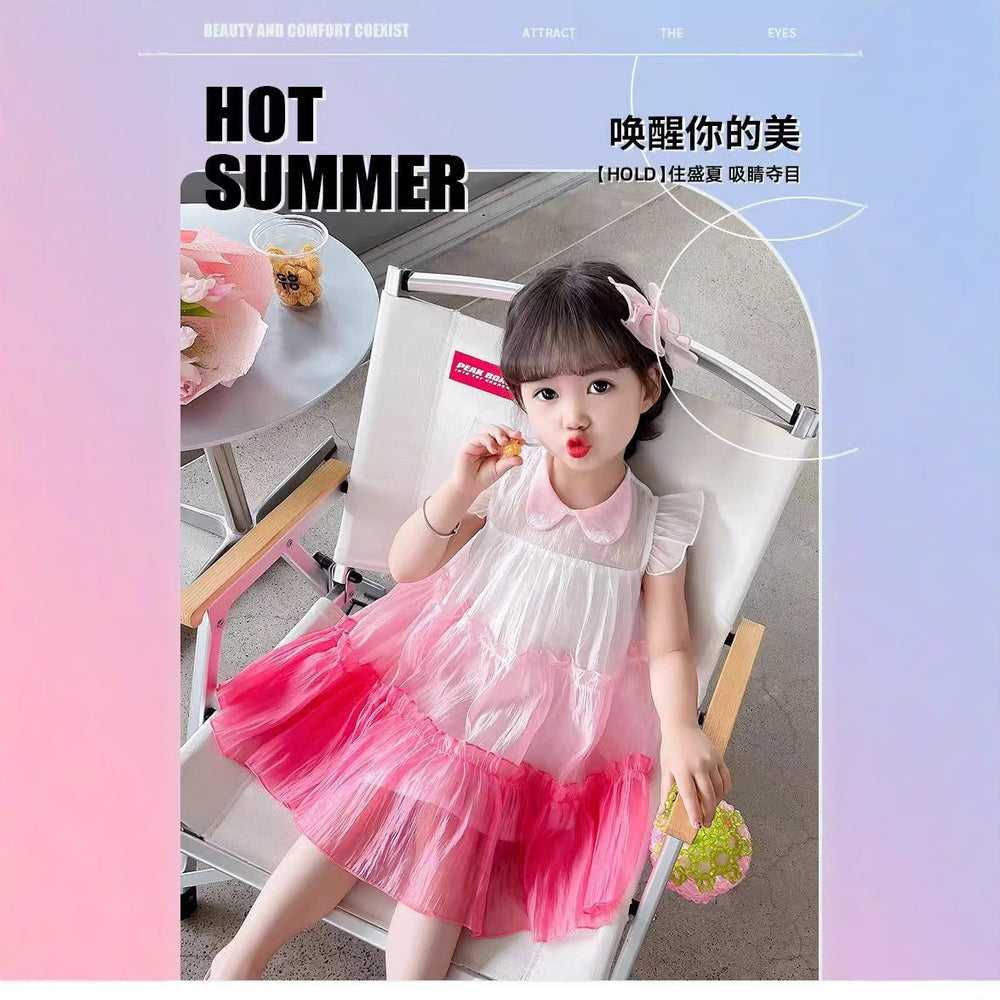 Summer new arrival: solid color korean style trendy girls' short-sleeve dress - available in three colors - kids' princess dress