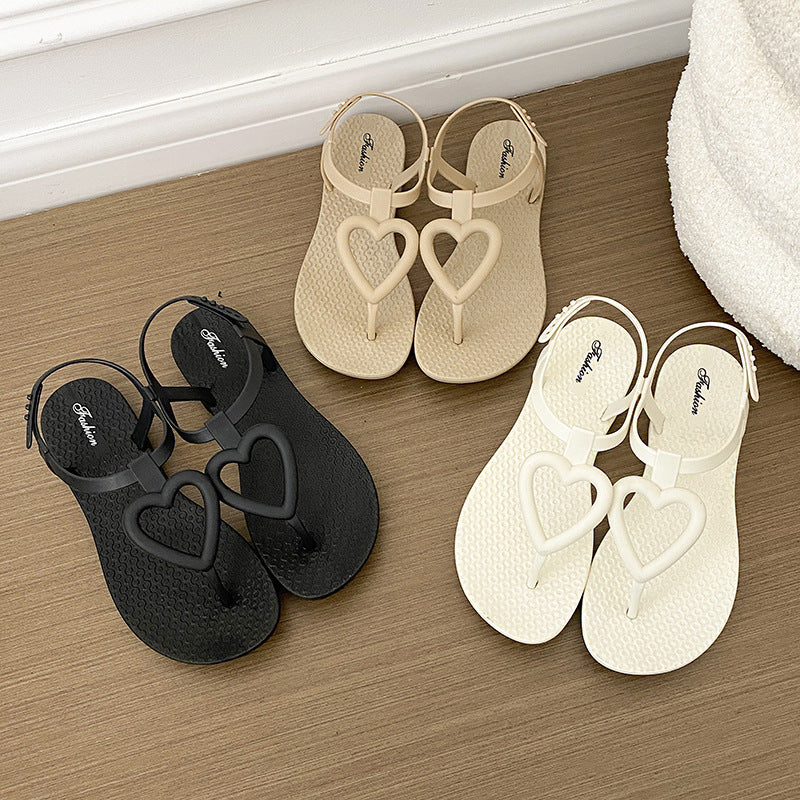 new arrival women's summer outwear non-slip heartflats beach one-piece flip-flop women's sandals