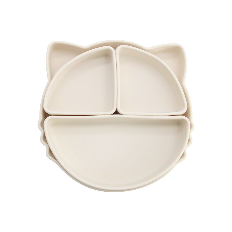 Children's silicone grid plate set cat rabbit bear cute wind portable tableware baby complementary food training bowl set
