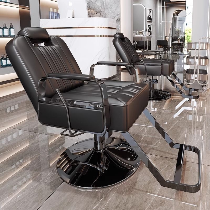 Reclining barber chair - professional salon hair cutting chair with swivel, perm & dyeing cap, stainless steel - ideal for barbershops & salons