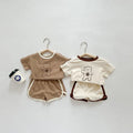 Korean style summer two-piece set for baby boys and girls - cute cartoon waving bear short-sleeve and shorts loungewear set