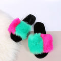 European and american style 2024 autumn/winter plus size color block thickened flat slippers, celebrity-inspired fuzzy slippers for women