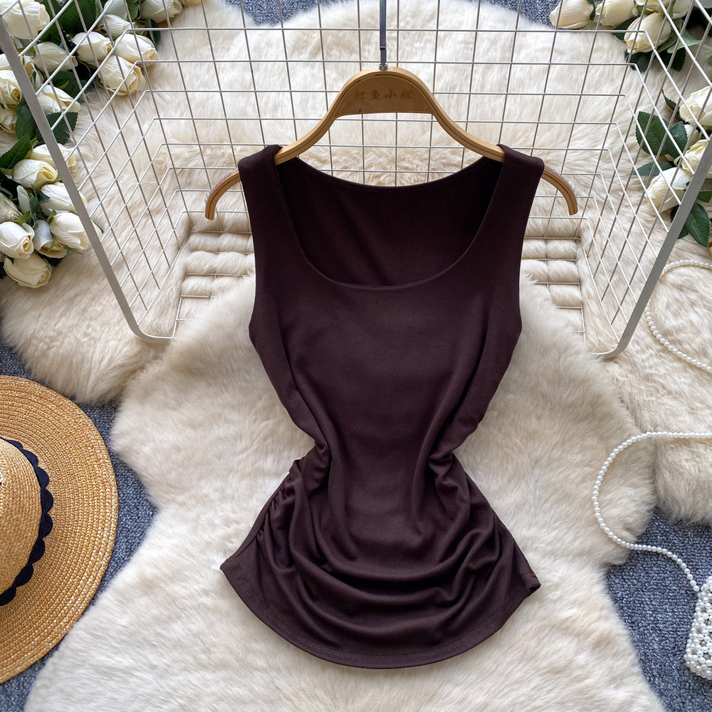 Casualwork clothing style silmslimming look pleated vest women's summer outweareasiest for matchcasualpure color sleevelesseleganttops