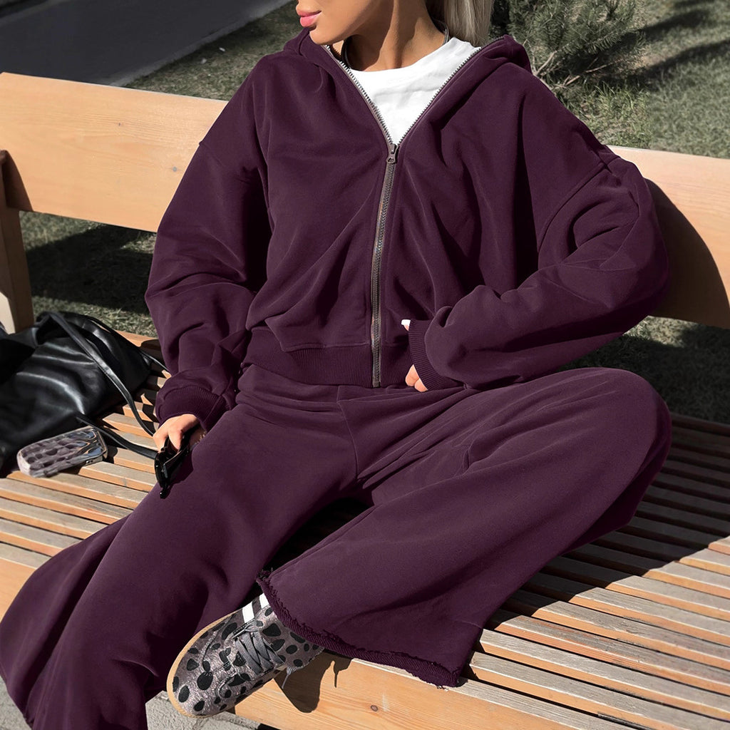 European and American fashion casual suit women's 2025 autumn new versatile trend hooded sweater cardigan trousers two-piece set