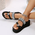 K-styleexportplus sizecolorful bright diamond thick sole slippers women's beach wedge heel flip-flops slippers slippers